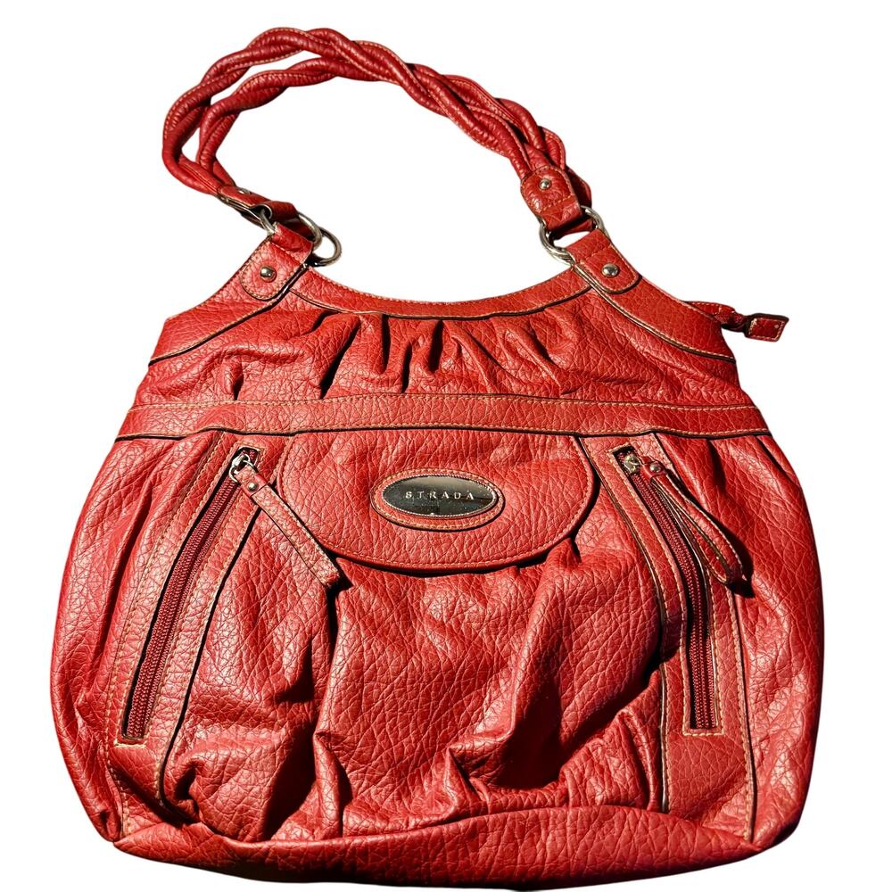 Strada Red Faux Leather Shoulder Bag - Zip Snap Y2K